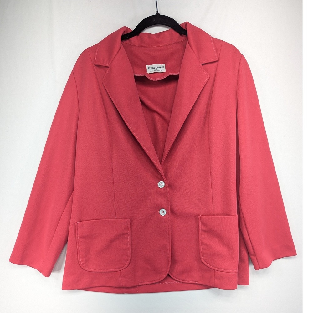 Alfred Dunner Coral Pink Blazer Jacket Womens Size 18 Two Button Patch Pockets